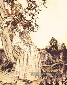 Mother Goose La Fair Maid qui le premier du printemps illustrateur Arthur Rackham Peinture à l'huile